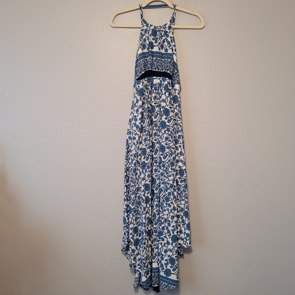 Lulu's Whirlpool Ivory Blue Floral Maxi‎ Dress